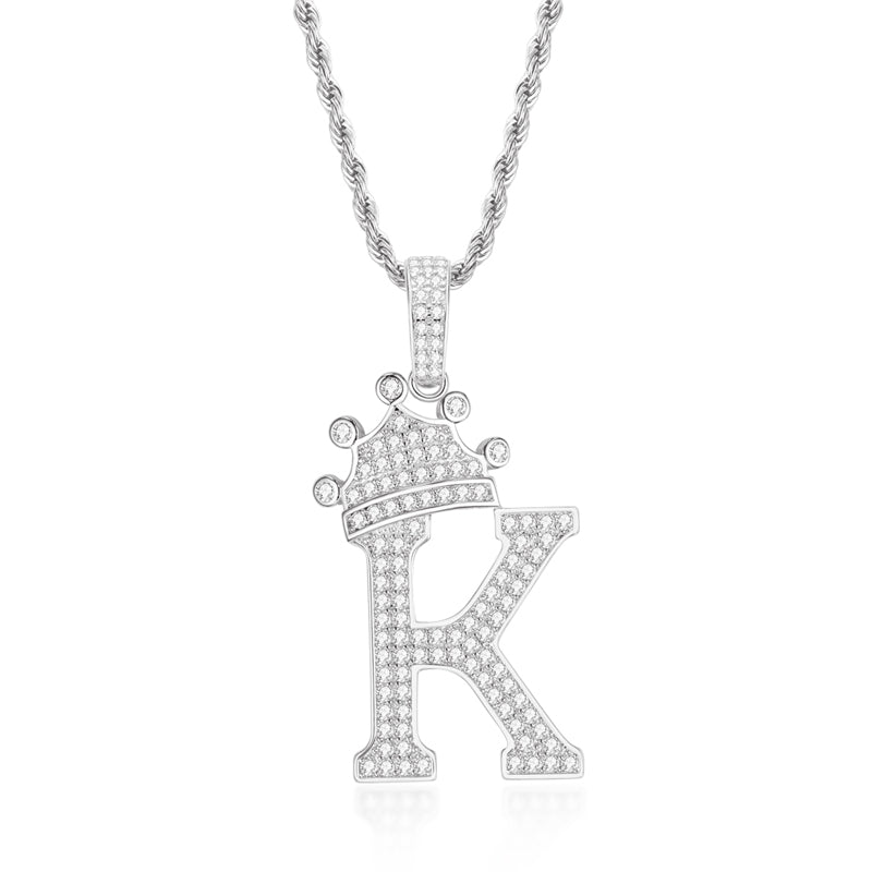 925 Sterling Silver Created Diamond Hip Hop Micro Pave The Letter K Pendant Necklace 1