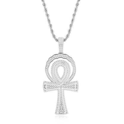 925 Sterling Silver Created CZ Cross Hip Hop Luxury Multilayer Pendant Necklace 1