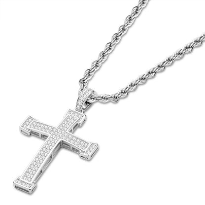 925 Sterling Silver Personalized Cross Created CZ Hip Hop Charm Pendant Necklace 4