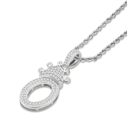 925 Sterling Silver Number 0 Created Diamond Hip Hop Long Chain Pendant Necklace 4