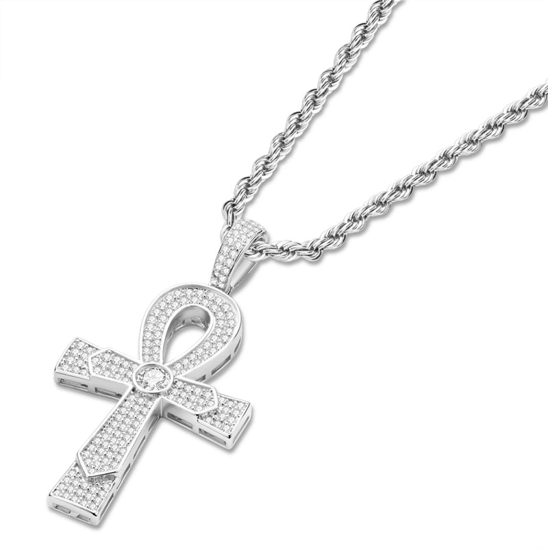 925 Sterling Silver Round Cut Created Diamond Cross Hip Hop Luxury Pendant Necklace 4