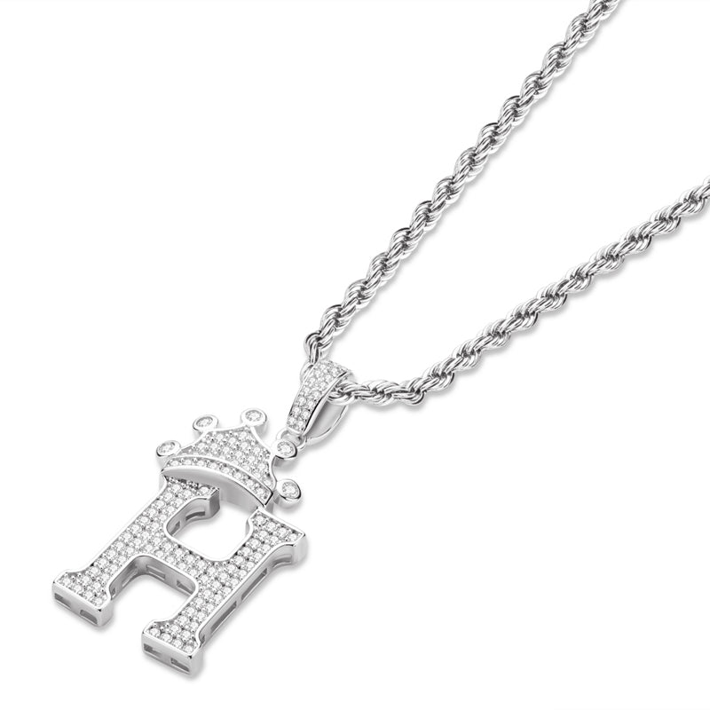 925 Sterling Silver Round Cut Created Diamond Hip Hop Micro Pave The Letter H Pendant Necklace 4