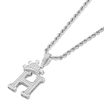 925 Sterling Silver Round Cut Created Diamond Hip Hop Micro Pave The Letter H Pendant Necklace 4