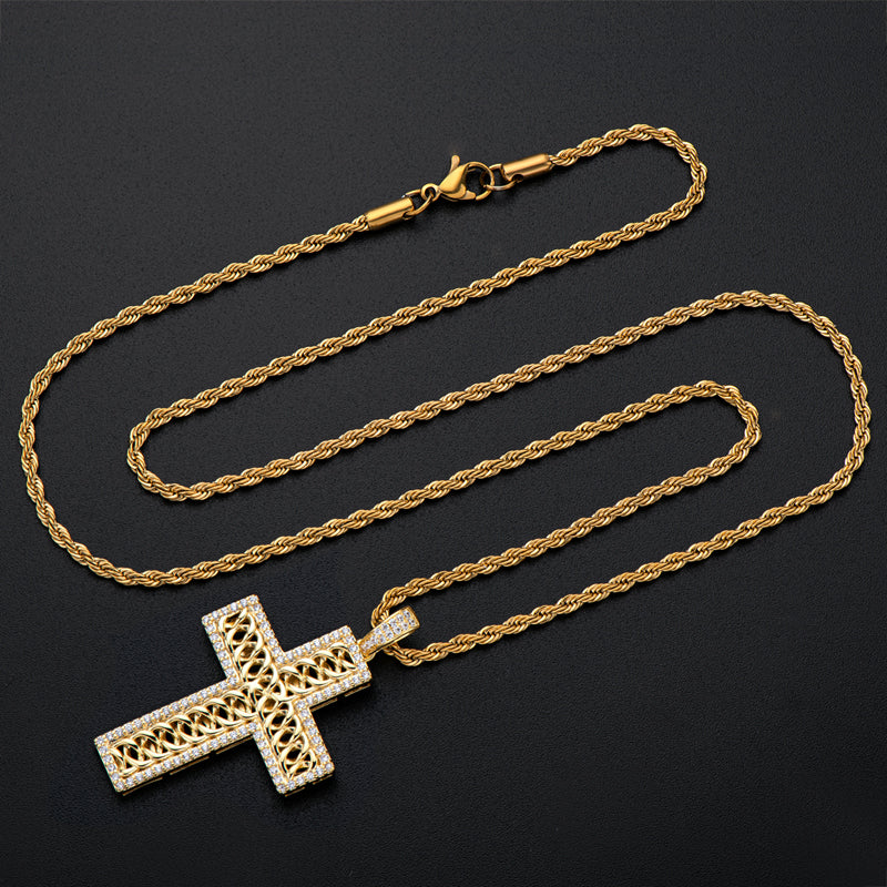 925 Sterling Silver Created Diamond Cross Hip Hop Long Chain Luxury Pendant Necklace 5