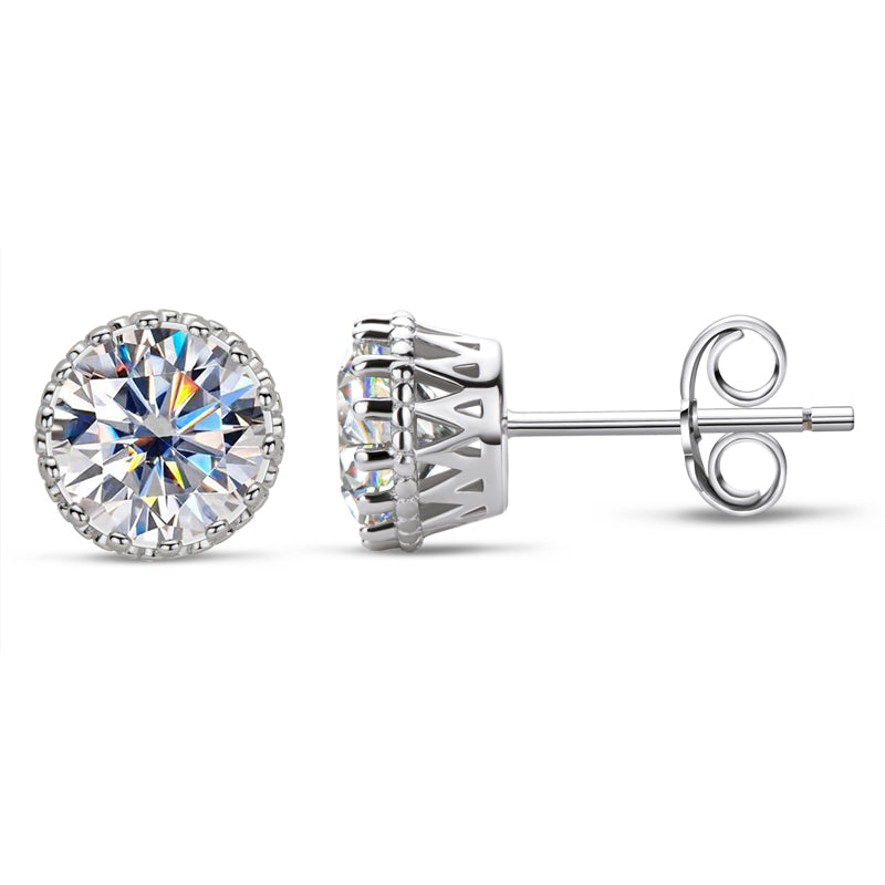 925 Sterling Silver Vintage Crown Round Cut CZ Halo Stud Earrings 4