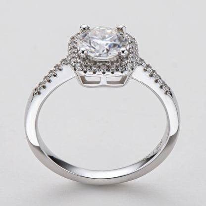 925 Sterling Silver  Classic Round Cut CZ Halo Ring 10