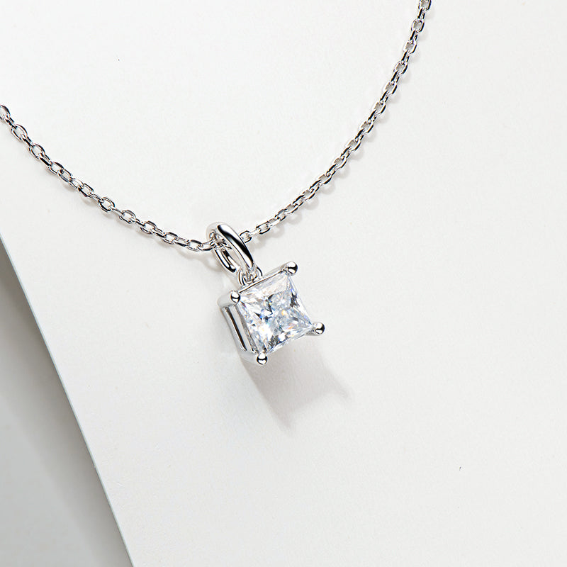 925 Sterling Silver Princess Cut CZ Pendant Necklace 6