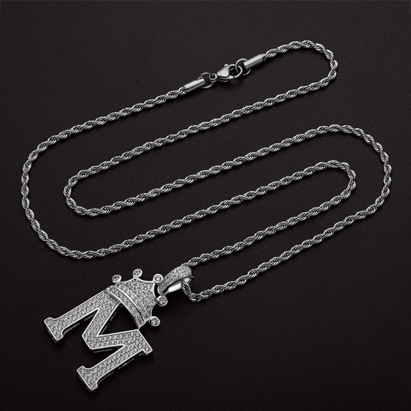 925 Sterling Silver The Letter M Created CZ Hip Hop Rope Chain Pendant Necklace 5