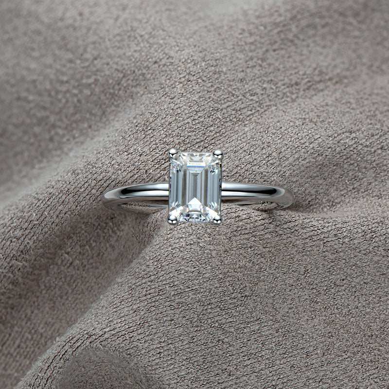 925 Sterling Silver Solitaire Emerald Cut CZ Ring 4