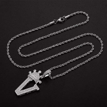 925 Sterling Silver The Letter V Created CZ Crown Hip Hop Rope Chain Pendant Necklace 23.62'' 5