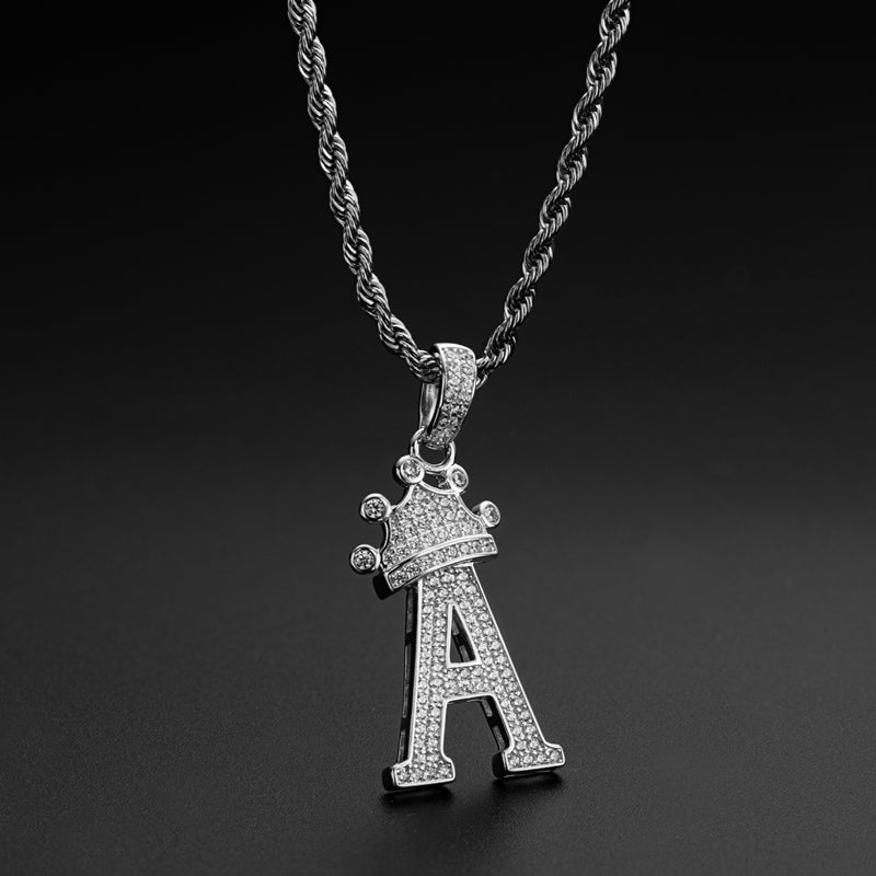 925 Sterling Silver Round Cut Created Diamond Hip Hop Micro Pave The Letter A Pendant Necklace 5