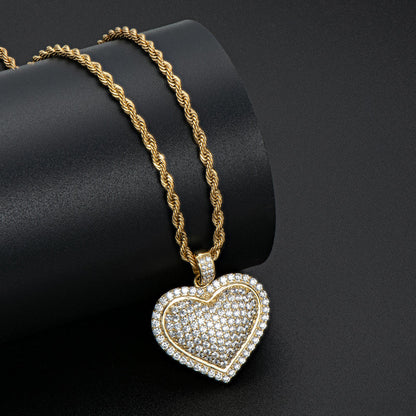 925 Sterling Silver Created Diamond Heart Shaped Hip Hop Pendant Necklace 5