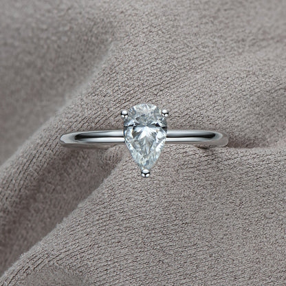 925 Sterling Silver Pear Shaped 1.0ct CZ Solitaire Ring 6