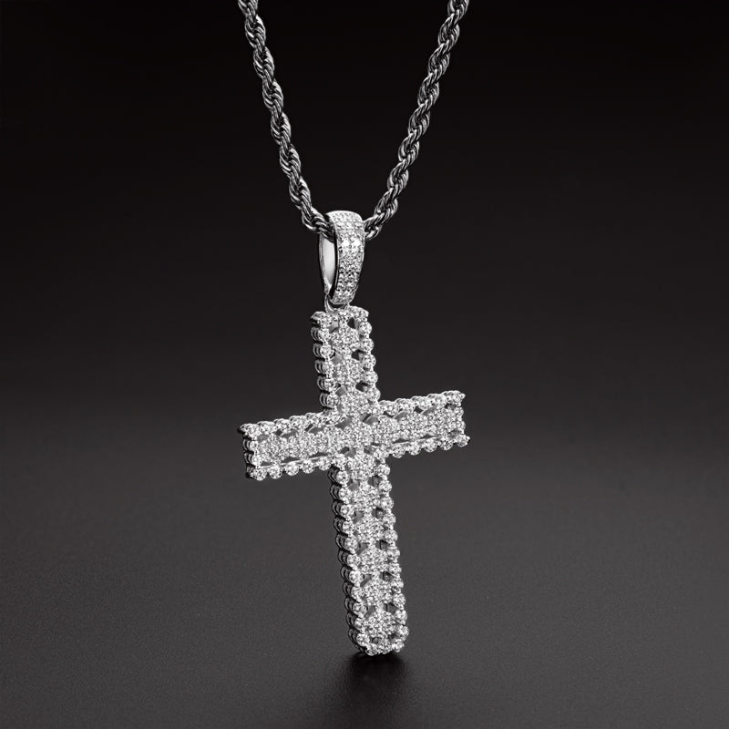 925 Sterling Silver Round Cut Created Diamond Personalized Cross Hip Hop Pendant Necklace 23.62'' 5