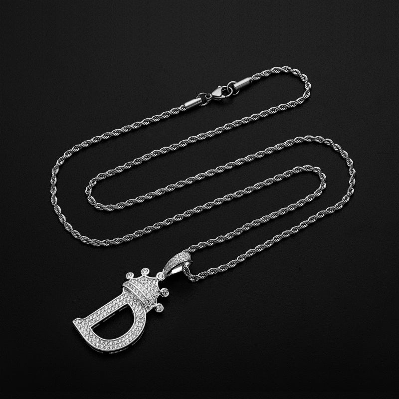 925 Sterling Silver Round Cut Created Diamond Hip Hop Micro Pave The Letter D Pendant Necklace 5