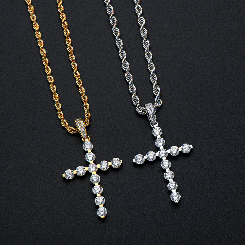 925 Sterling Silver Round Cut Created CZ Cross Pendant Necklace 5