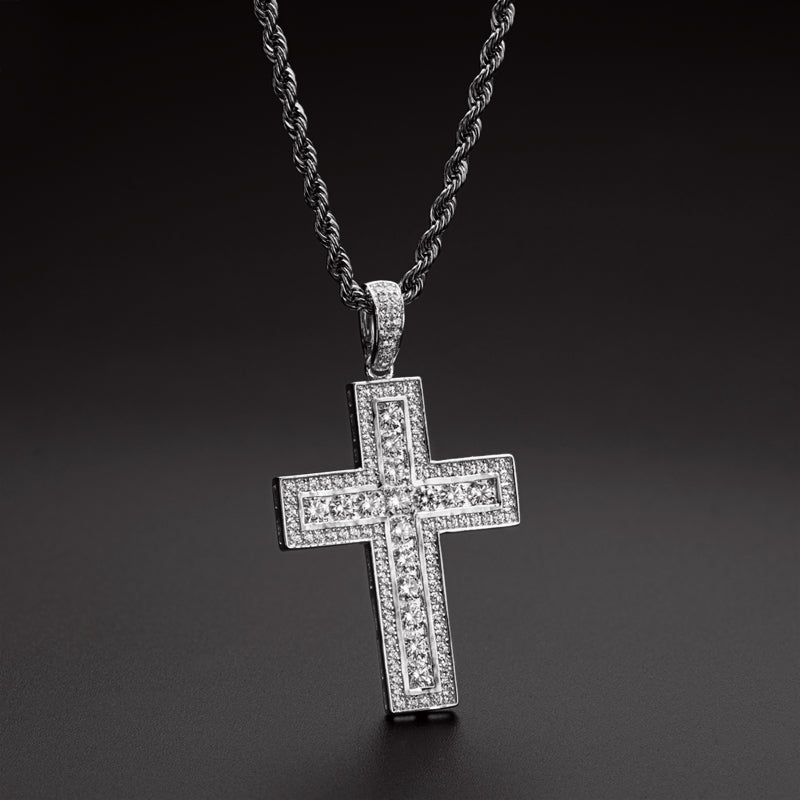 925 Sterling Silver Round Cut Created Diamond Hip Hop Charm Cross Pendant Necklace 5