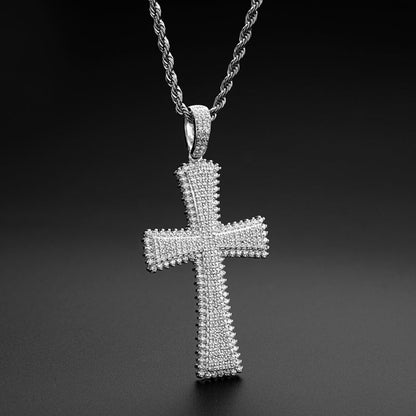 925 Sterling Silver Created Diamond Cross Hip Hop Rope Chain Luxury Pendant Necklace 5