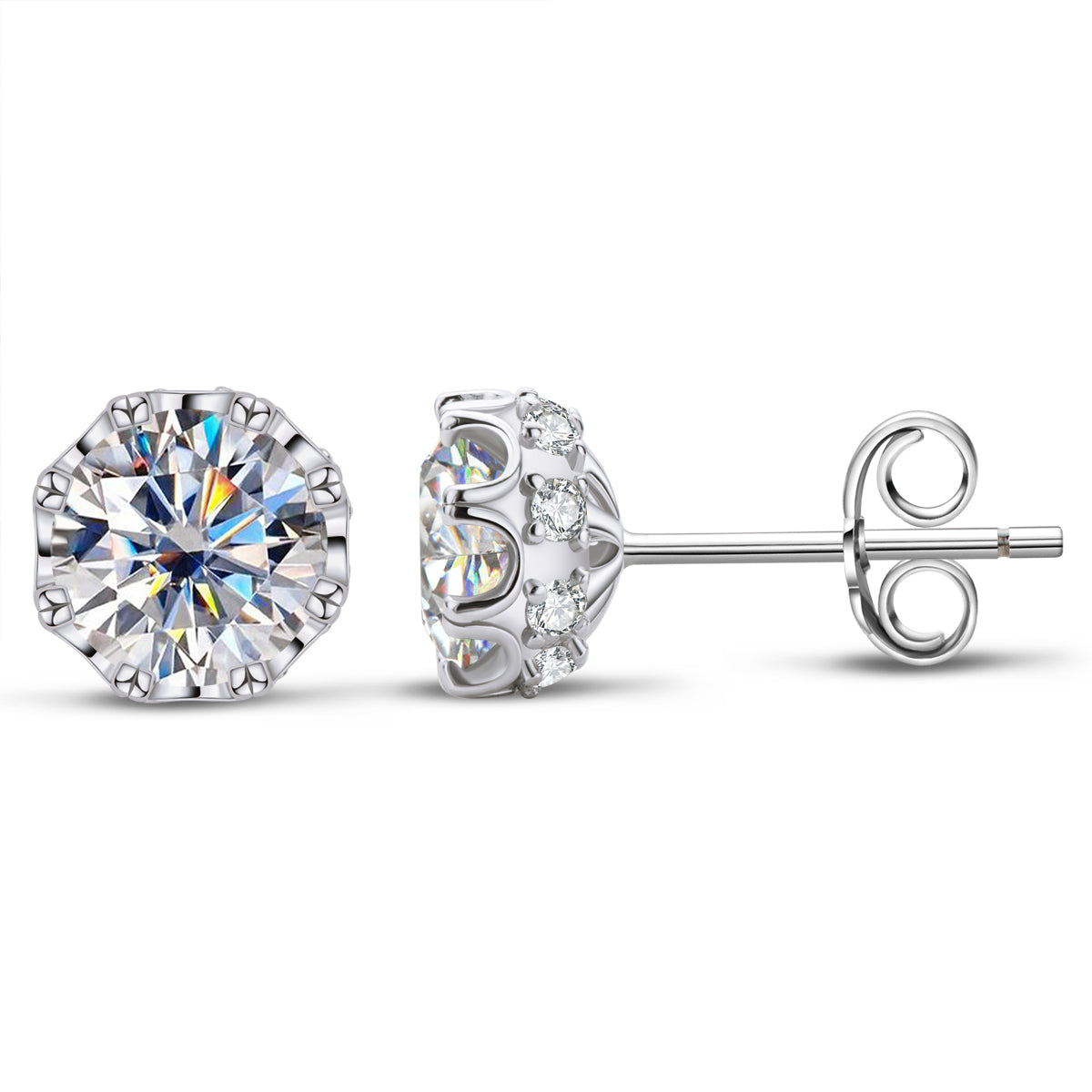 925 Sterling Silver Round Cut Moissanite Diamond Classic Stud Earrings 3