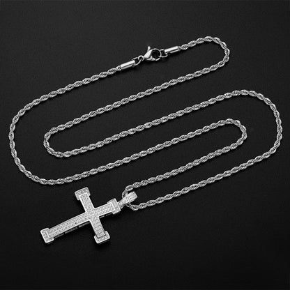 925 Sterling Silver Personalized Cross Created CZ Hip Hop Charm Pendant Necklace 6