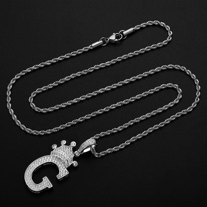 925 Sterling Silver Round Cut Created Diamond Hip Hop Micro Pave The Letter G Pendant Necklace 6