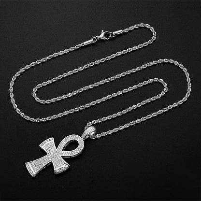 925 Sterling Silver Round Cut Created Diamond Cross Hip Hop Luxury Pendant Necklace 6