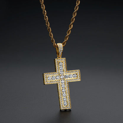 925 Sterling Silver Round Cut Created Diamond Hip Hop Charm Cross Pendant Necklace 6