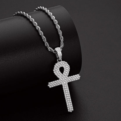 925 Sterling Silver Created Diamond Cross  Hip Hop Men Pendant Necklace 7