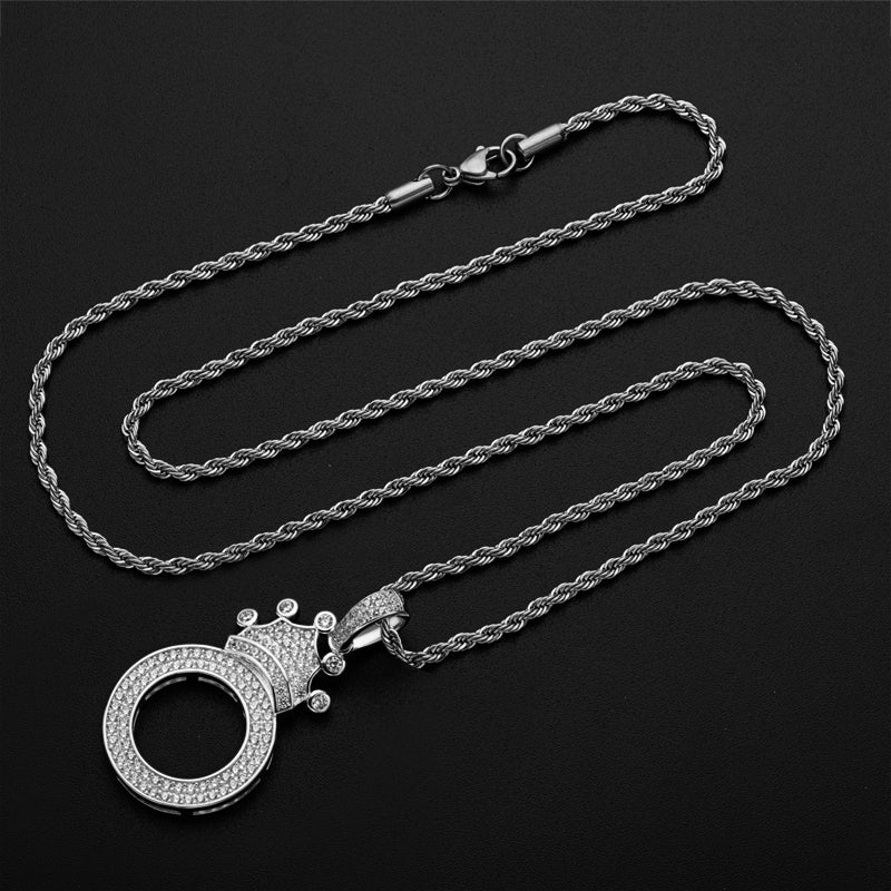 925 Sterling Silver The Letter O Created CZ Crown Hip Hop Rope Chain Pendant Necklace 6