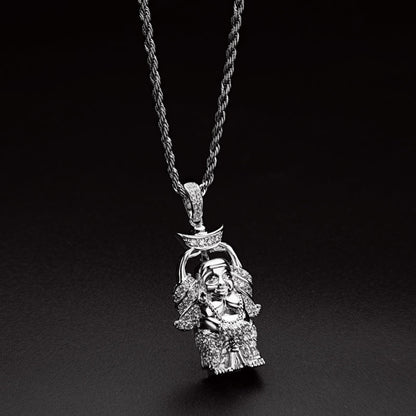 925 Sterling Silver Created Diamond Religion Buddha Statue Rope Chain Pendant Necklace 5