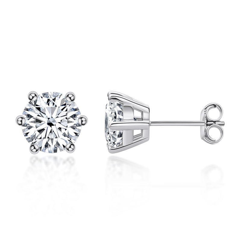 925 Sterling Silver Round Cut Cubic Zirconia Classic Stud Earrings 6