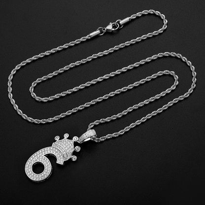 925 Sterling Silver Number 6 Created CZ Hip Hop Long Chain Pendant Necklace 6