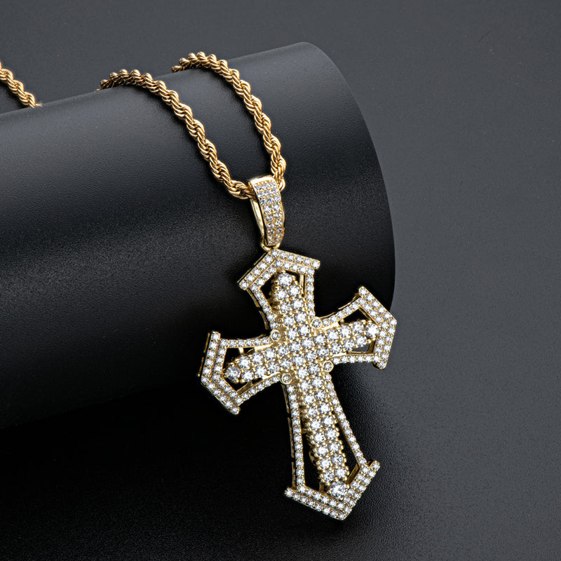 925 Sterling Silver Created Diamond Personalized Cross Luxury Hip Hop Pendant Necklace 6