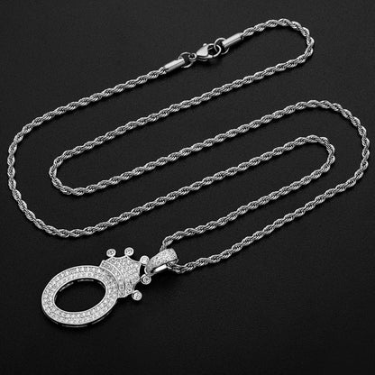 925 Sterling Silver Number 0 Created Diamond Hip Hop Long Chain Pendant Necklace 6