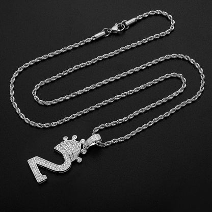 925 Sterling Silver Number 2 Created Diamond Hip Hop Long Chain Pendant Necklace 6