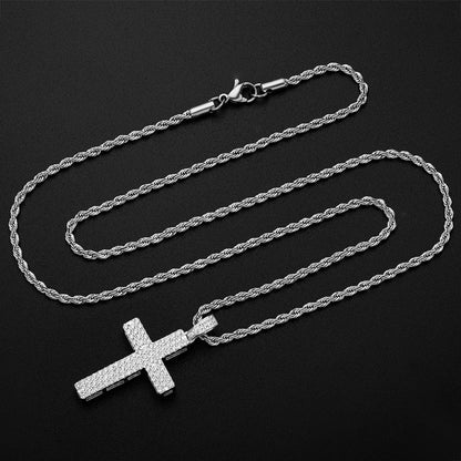 925 Sterling Silver Round Cut Created CZ Hip-Hop Cross Pendant Necklace 6