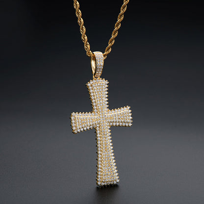 925 Sterling Silver Created Diamond Cross Hip Hop Rope Chain Luxury Pendant Necklace 6