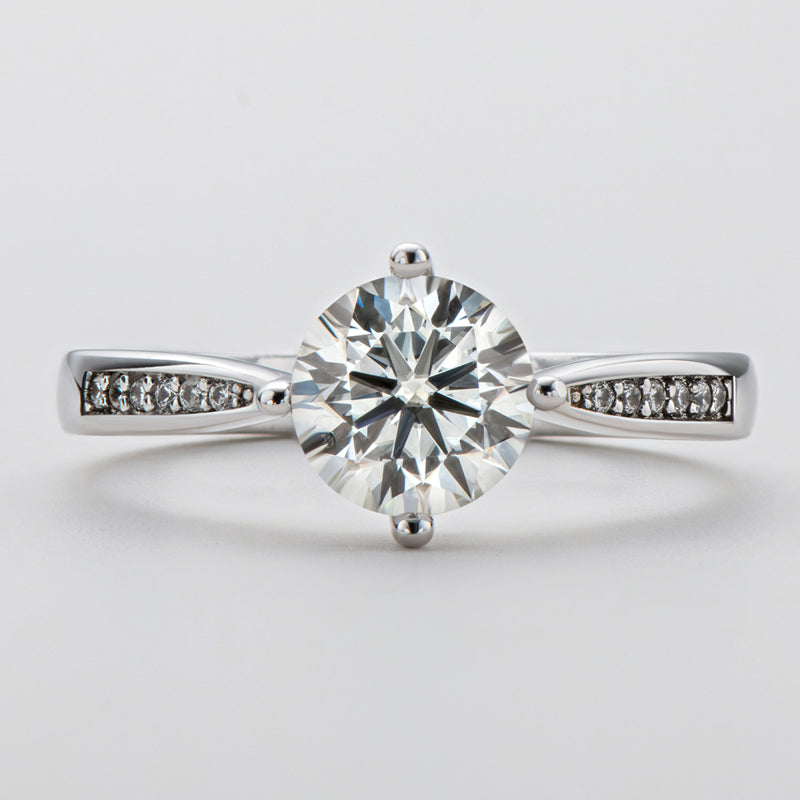 925 Sterling Silver  Classic Round Cut CZ Four Micro Setting Solitaire Ring 14