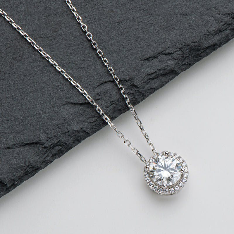 925 Sterling Silver Classic Brilliant Round CZ Pendant Necklace 10