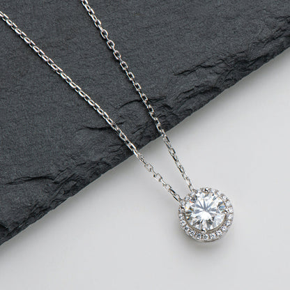 925 Sterling Silver Classic Brilliant Round CZ Pendant Necklace 10