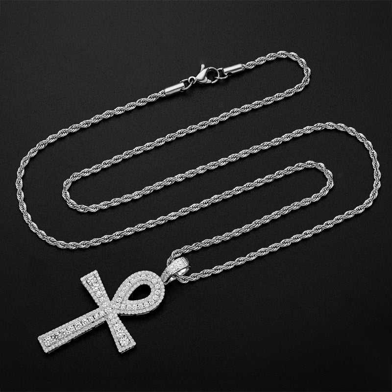 925 Sterling Silver Hip Hop Charm Cross Created Diamond Pendant Necklace 6