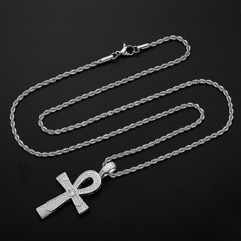 925 Sterling Silver Round Cut Created Diamond Cross Hip Hop Luxury Pendant Necklace 6