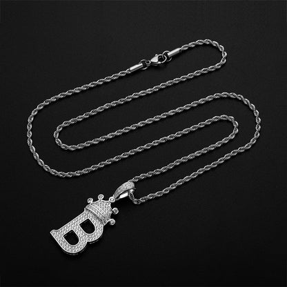 925 Sterling Silver Round Cut Created Diamond Hip Hop Micro Pave The Letter B Pendant Necklace 6