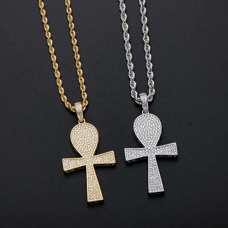 925 Sterling Silver Full Created Diamond Cross Hip Hop Men Pendant Necklace 7