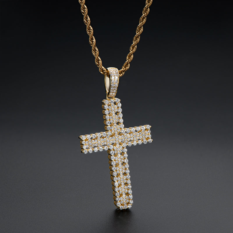 925 Sterling Silver Round Cut Created Diamond Personalized Cross Hip Hop Pendant Necklace 23.62'' 6