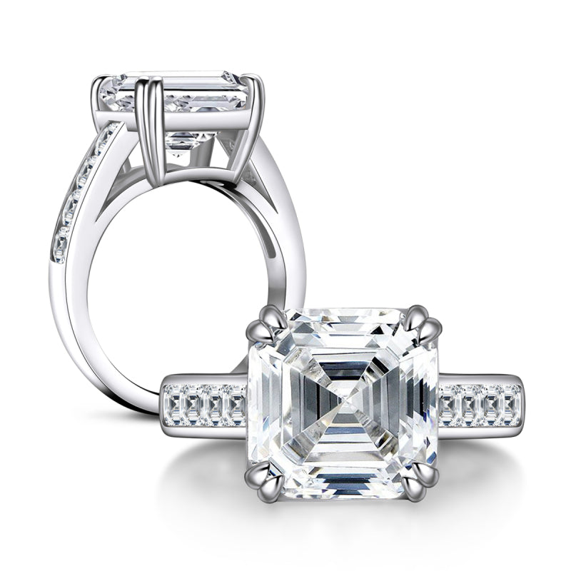 925 Sterling Silver Asscher Cut Created Diamond  Ring 1