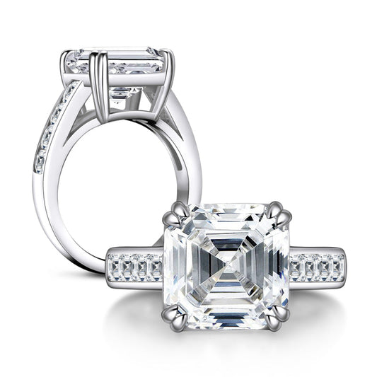 925 Sterling Silver Asscher Cut Created Diamond  Ring 1