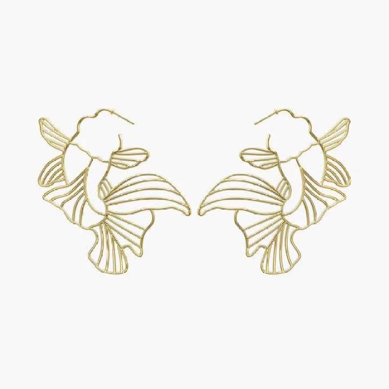 925 Sterling Silver Yellow Gold Unique Goldfish Design Drop Earrings 2