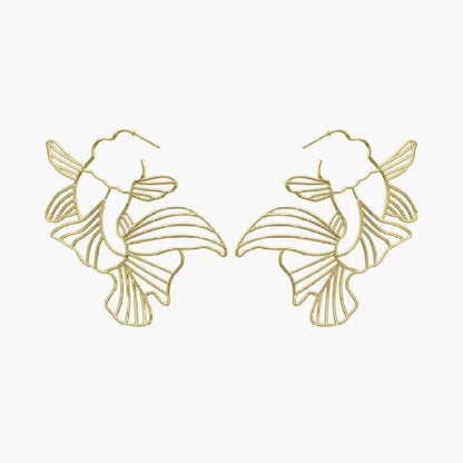 925 Sterling Silver Yellow Gold Unique Goldfish Design Drop Earrings 2