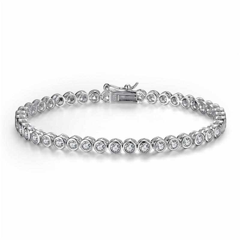 925 Sterling Silver Bezel Round Created White CZ Tennis Bracelet 1